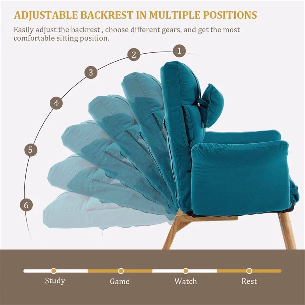 Kelvenix Blue Relax Lounge Chair with Footstool and Armrests in Teal Fabric – 3