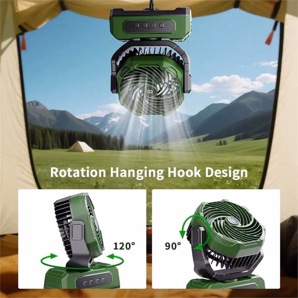 Nordara Rechargeable Portable Camping Fan in Green with Timer, Light and Remote Control – 3
