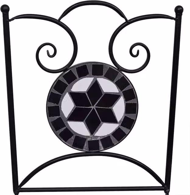 Berkfield Home Set of 2 Decorative Folding Bistro Chairs in Black and White Geometric Ceramic and Metal