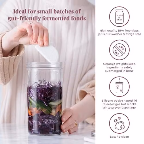 Kilner Fermentation Jar Set with Silicone Valve Lid and Ceramic Weights, 1 l, Transparent – 3