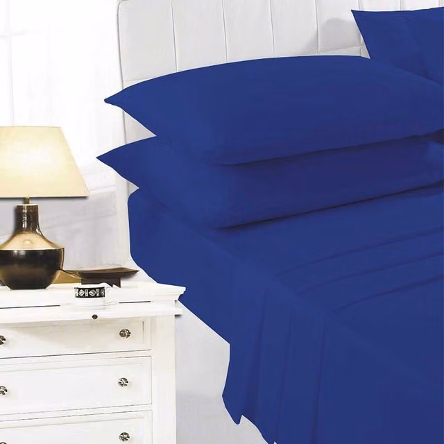 K Collection Navy Percale Cotton Fitted Sheet, 200 x 200 cm