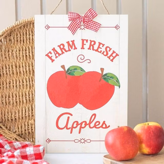 Uniqueful Rustic Farm Fresh Apples Hanging Wood Sign in Multicolour – 1