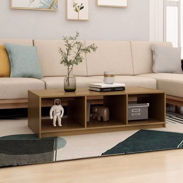 Berkfield Home Modern Coffee Table in Honey Brown, Solid Pinewood, W/D/H: 110 x 50 x 34 cm – 1