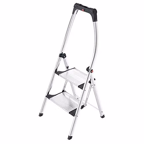 Hailo Living Step Comfort Plus Deluxe 2-Step Aluminium Folding Step Ladder in Silver and White – 1