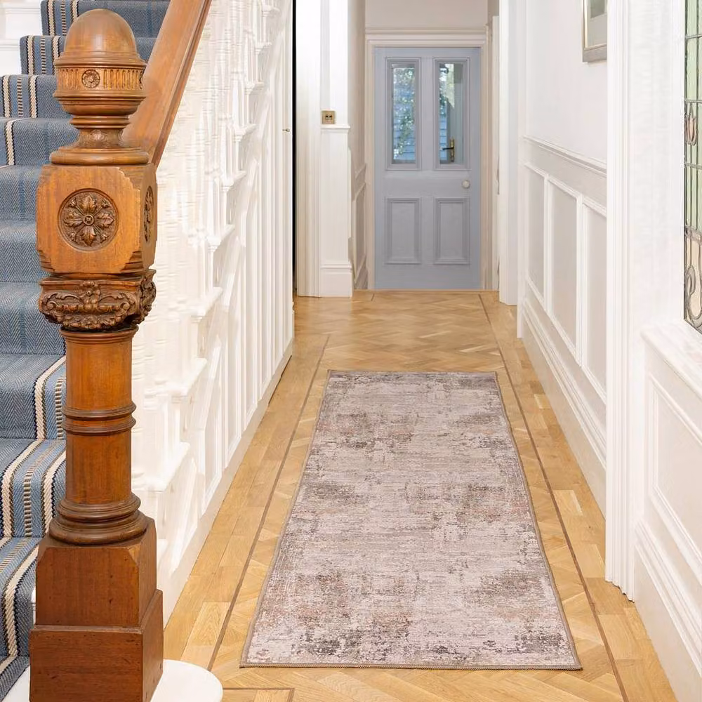 Kukoon Grey and Beige Distressed Soft Pile Vintage Area Rug, W: 80 cm, L: 300 cm – 3