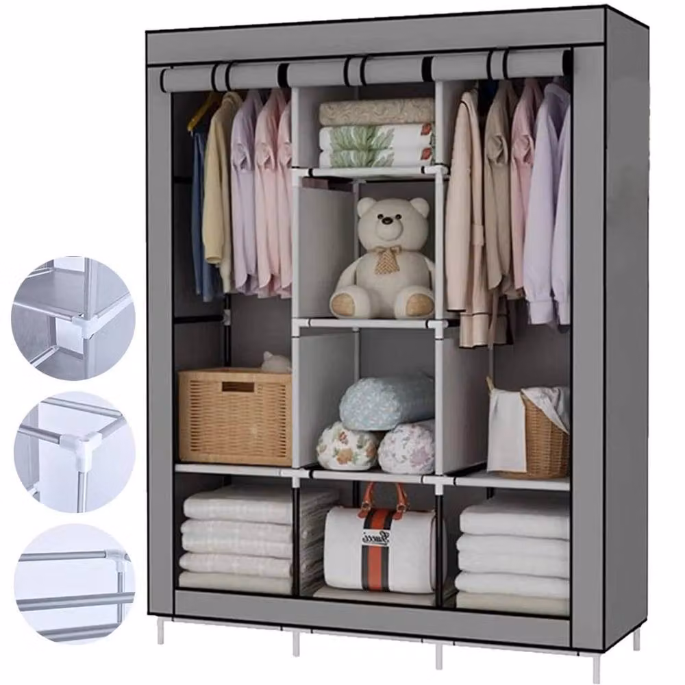 EONLION Grey Heavy Duty Fabric Canvas Wardrobe Clothes Cupboard, Width: 100 cm – 3