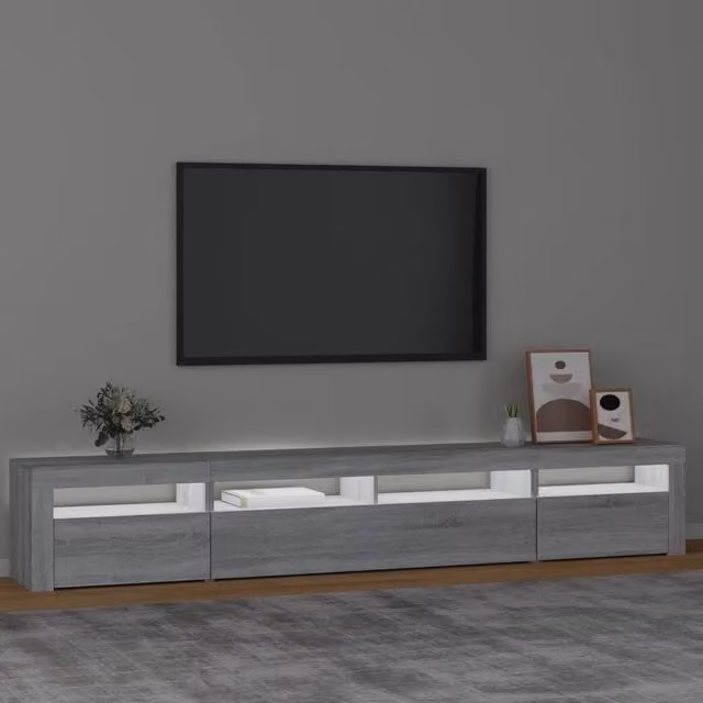 Berkfield Home Modern TV Cabinet with LED Lights in Grey Sonoma, W: 240 cm, D: 35 cm, H: 40 cm – 1