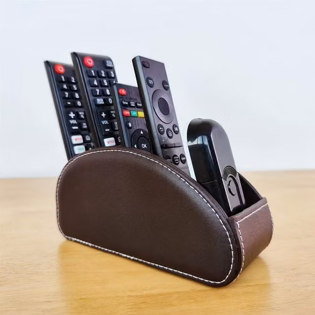 Dyzi Brown Faux Leather 5 Compartment Freestanding Remote Control Holder
