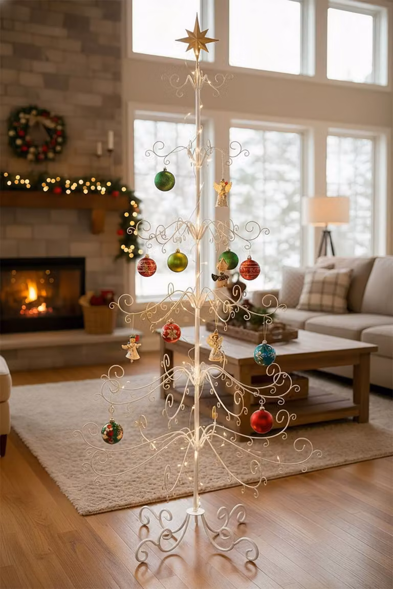 Garden Sanctuary White Metal Christmas and Holiday Ornament Display Stand with Star Top, Height: 180 cm