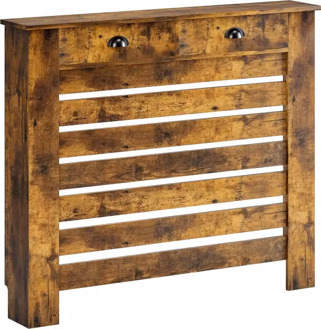 HOMCOM Radiator Cover with Drawer, Rustic Brown, H 95.5 x W 111 cm – 1