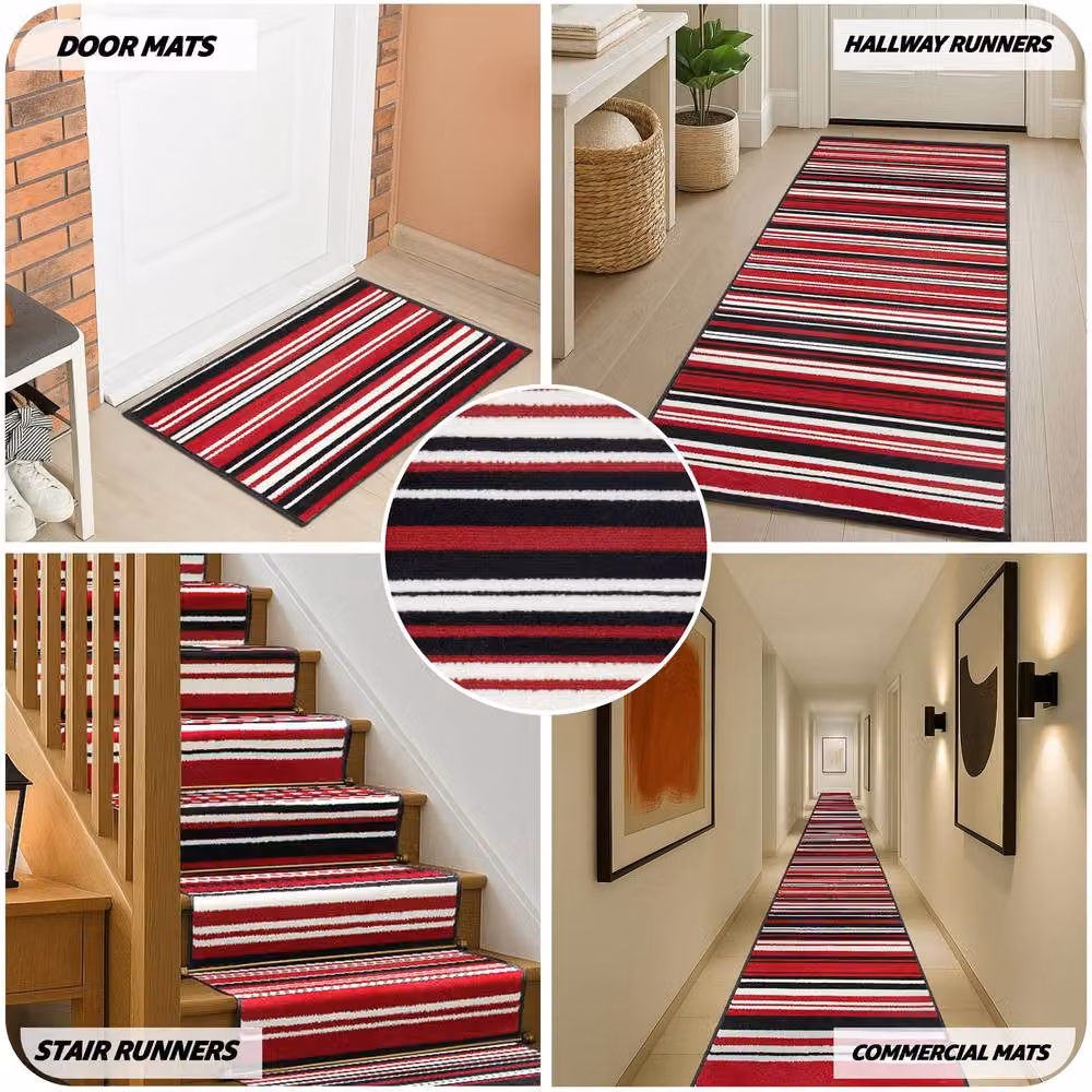 Bravich LTD Red Two Tone Striped Hallway Runner Rug, Non Slip Low Pile Polypropylene, W: 60 cm, L: 900 cm – 7