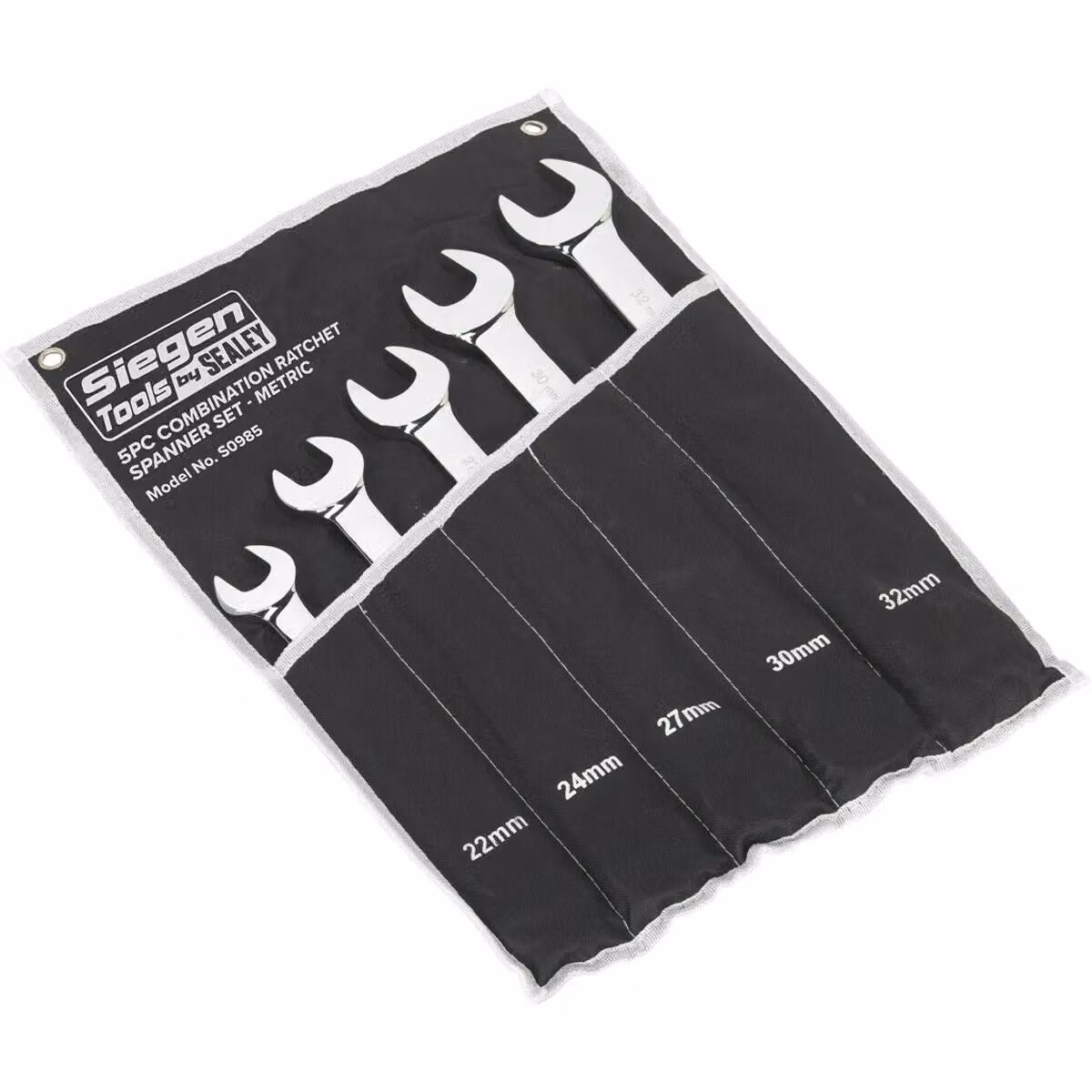 Loops 5pc Slim Handled Combination Spanner Set, 12 Point Metric Ring Open End Head, Silver and Multicolour – 2