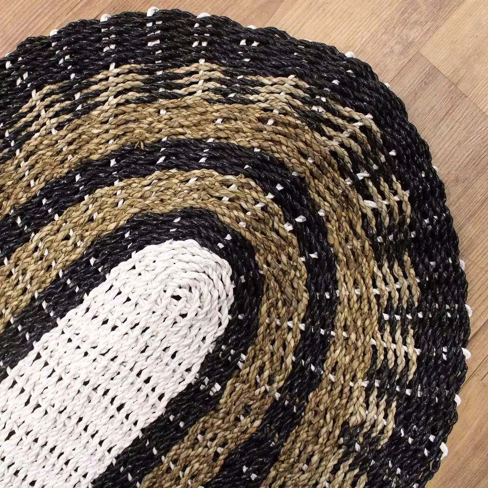 Serenityy Oval Woven Seagrass Rug in Black, White and Beige, W/D: 60 x 120 cm – 2