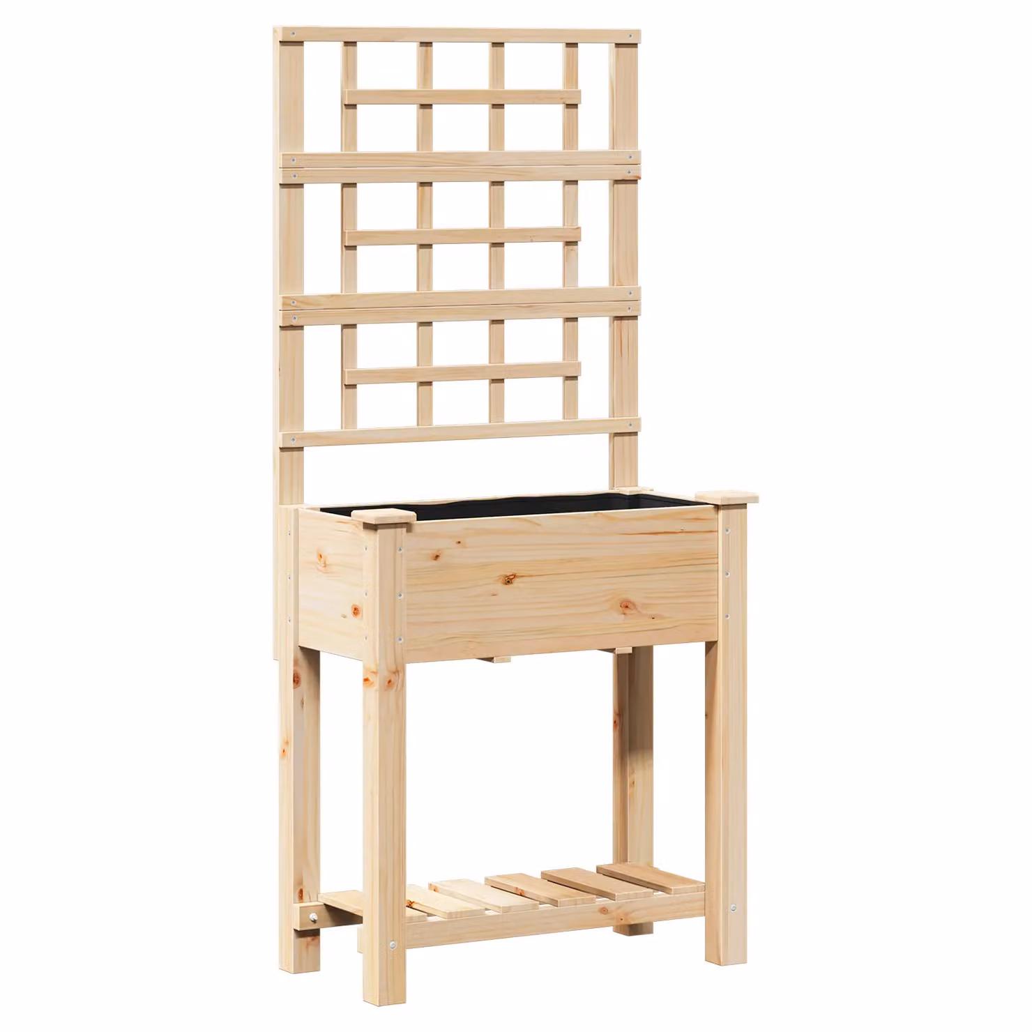 Berkfield Home Garden Planter with Trellis and Shelf in Beige Solid Wood, W/D/H: 71 x 37 x 152 cm – 2