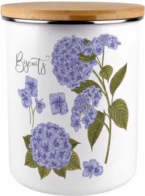 Purely Home Purple Hydrangeas Extra Large Airtight Metal Biscuit Tin with Bamboo Lid