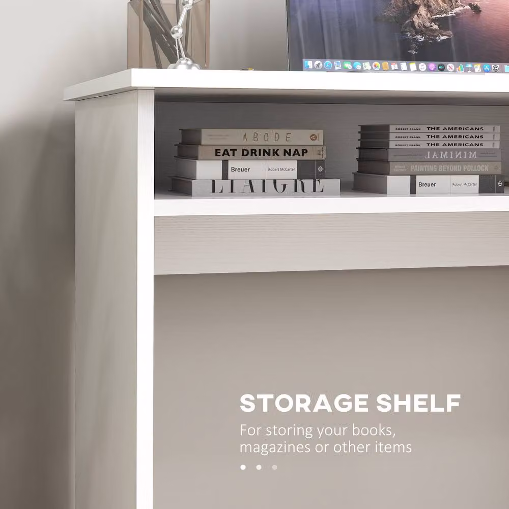 Rolipo Modern White Computer Desk with Storage Shelf W: 90 cm, D: 50 cm – 3