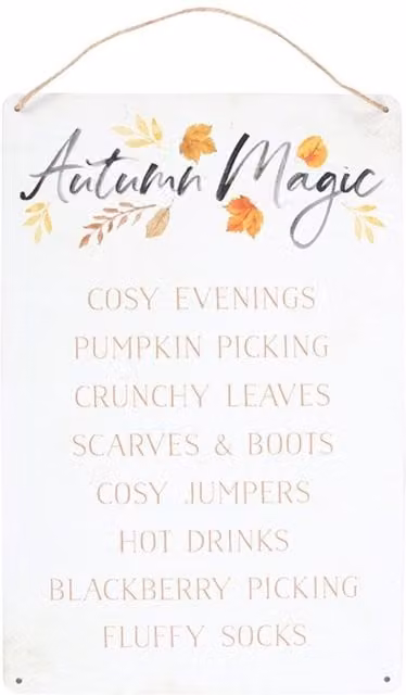KDMK Autumn Magic Metal Hanging Sign, White Rectangular Floral Design