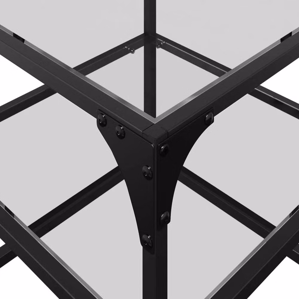 Berkfield Home Set of 2 Square Coffee Tables with Transparent Glass Tops and Steel Frames, W/D/H: 40 x 40 x 45 cm – 7