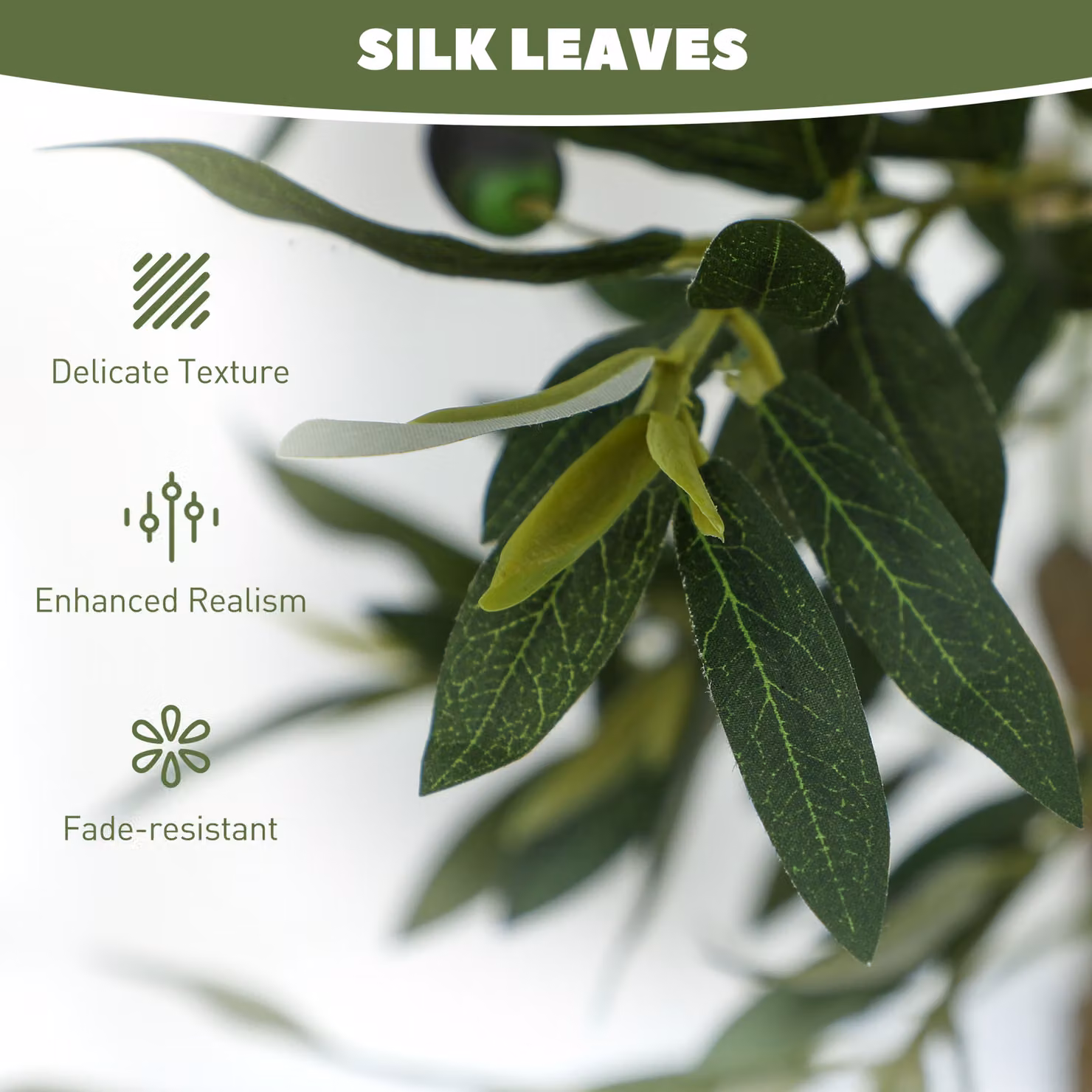HOMCOM Set of 2 Green Silk Olive Trees with 450 Leaves and 20 Fruits, Height: 120 cm – 4