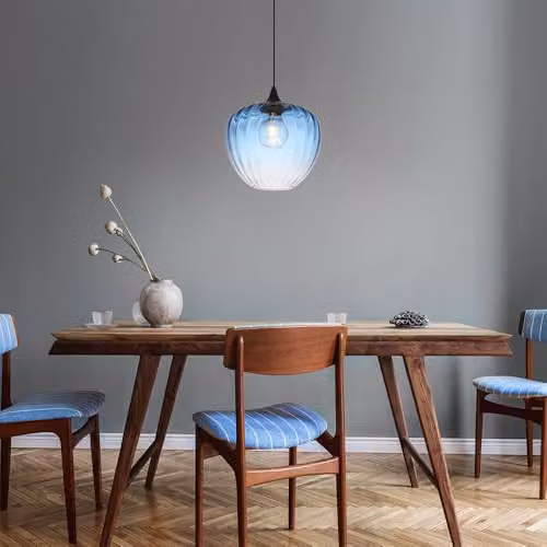 Netlighting Sander Dome Pendant Light with Blue Glass Shade and Black Metal Accents, E27, Height Adjustable – 2