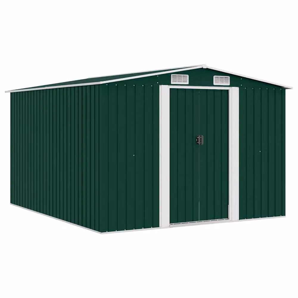Berkfield Home Green Metal Garden Shed with Sliding Gable Doors, W/D/H: 257 x 298 x 178 cm – 2