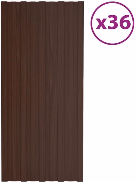 Berkfield Home 36-piece Galvanised Steel Roof Panels in Brown, W: 100 cm, H: 45 cm