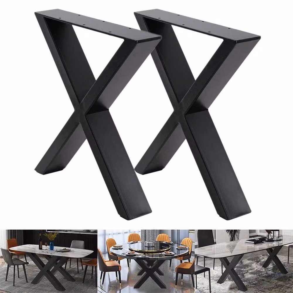 KORVIXA Heavy Duty Industrial X-Frame Metal Table Legs, 2 Pack, Matt Black, W/D/H: 7 x 35 x 40 cm – 2