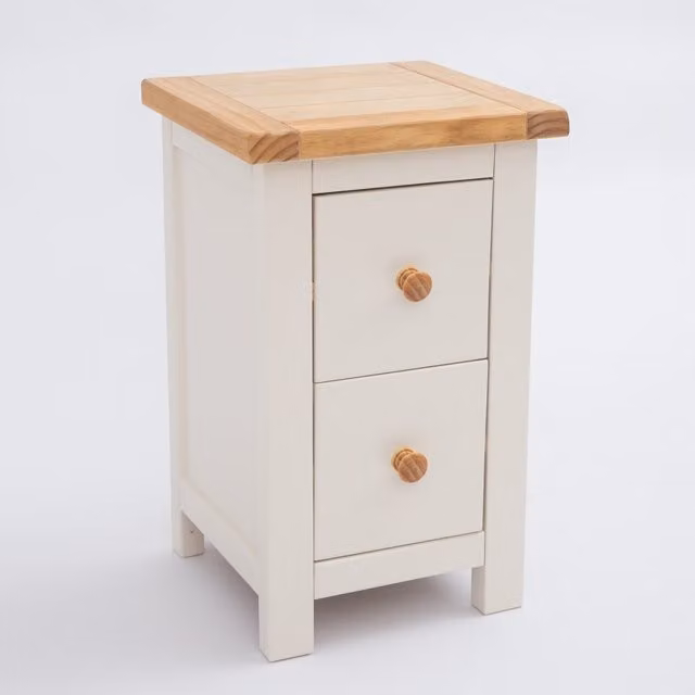 Cabinet Bits Maggiori 2 Drawer Petite Bedside Table in White with Wood Knobs