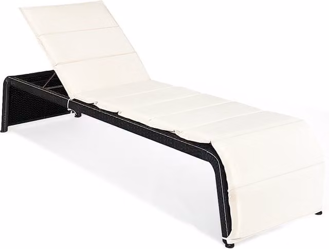 Costway Black Polyrattan Patio Lounge Chair with Adjustable Headrest and Ergonomic Curve