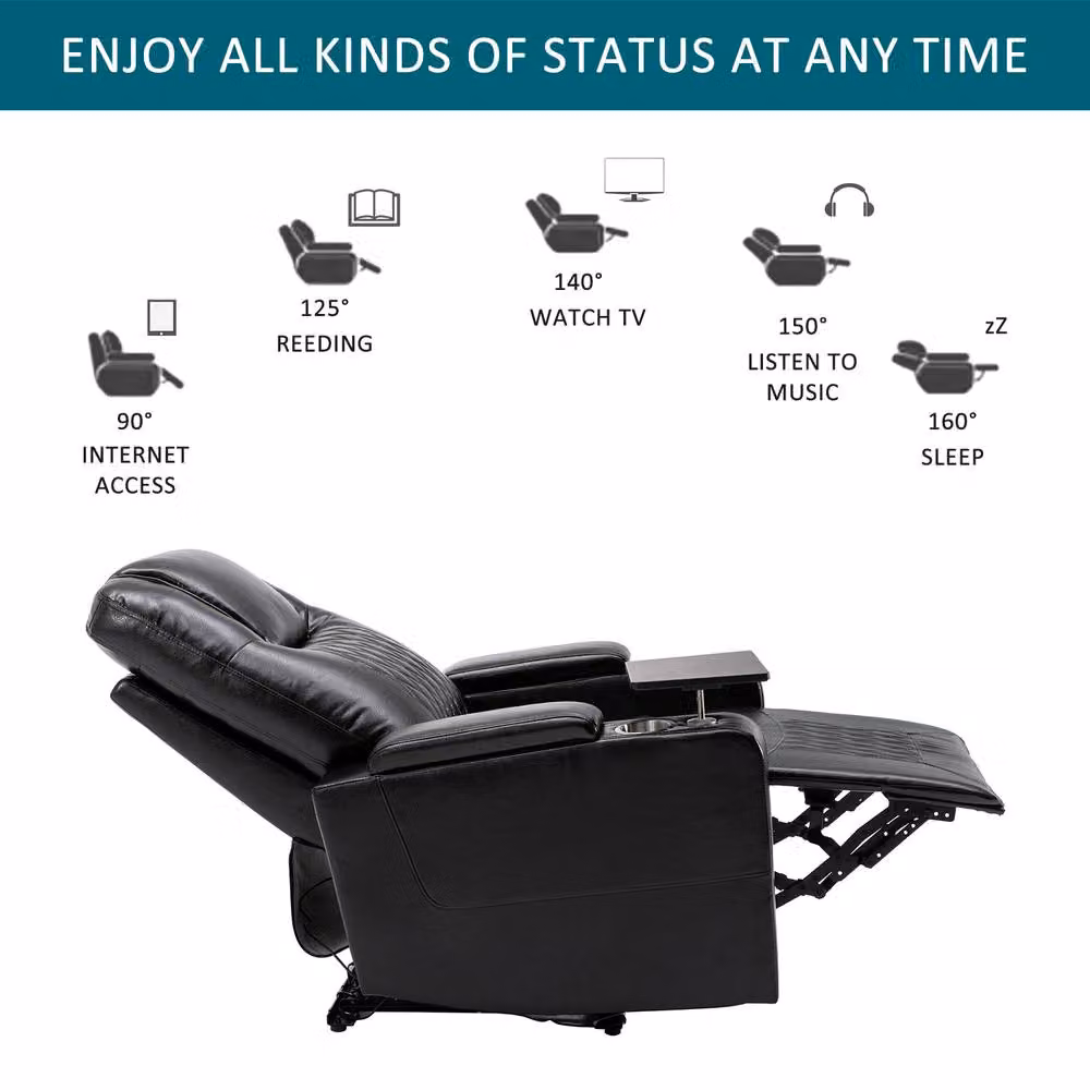 Matteo Electric Recliner Chair in Black Synthetic Leather with USB, Swivel Tray and Storage – 6