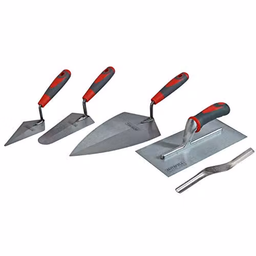 Faithfull 5 Piece Soft-Grip Stainless Steel Trowel Set in Red and Multicolour