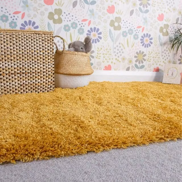 The Rug House Super Soft Shaggy Rectangular Living Area Rug, Yellow, W: 150 cm, D: 80 cm