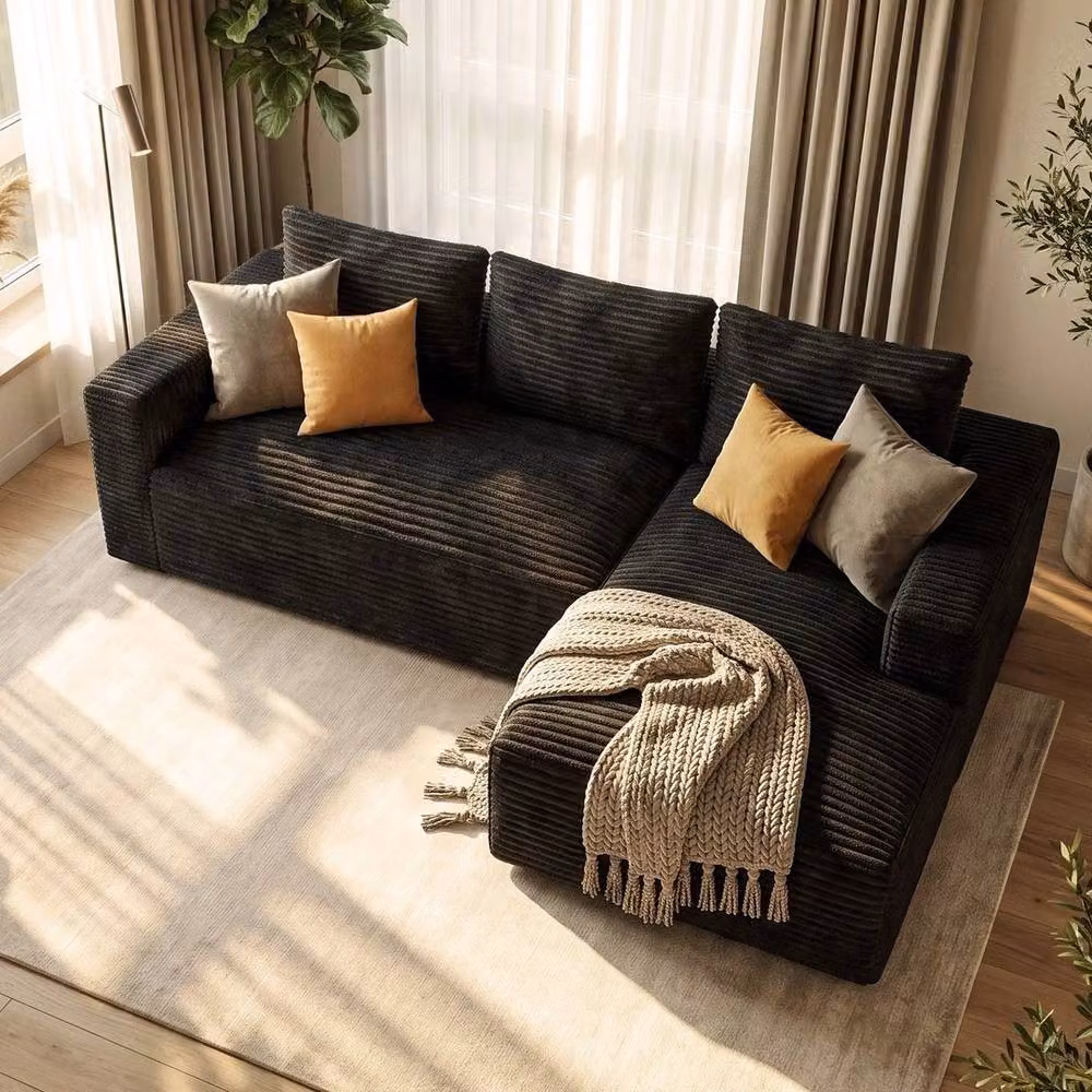 FORGEVIO Black L-Shaped Modular Boneless Sofa with Scatter Cushions – 4