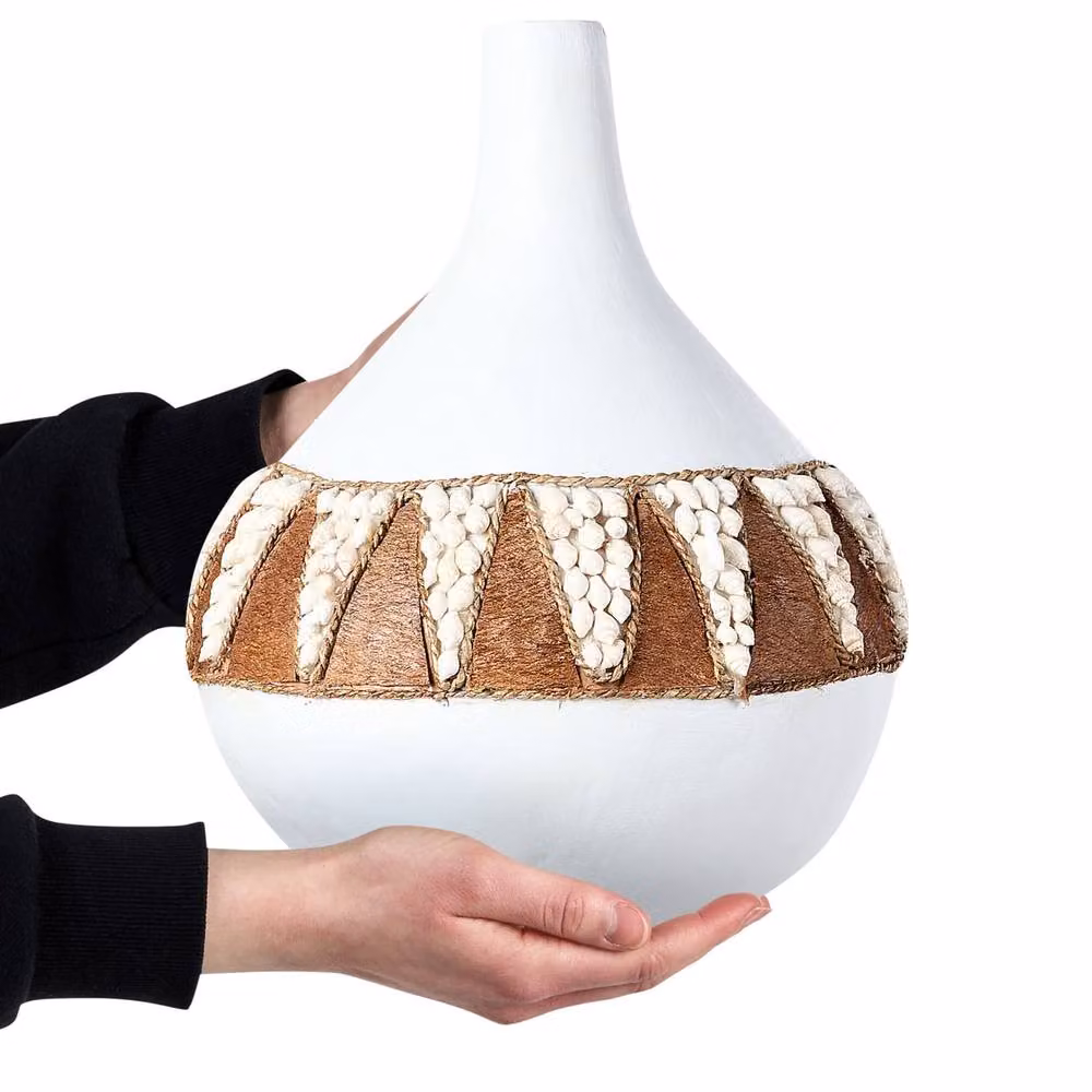 Wyld and Coco White Ceramic Round Tabletop Vase, Height: 33 cm – 3