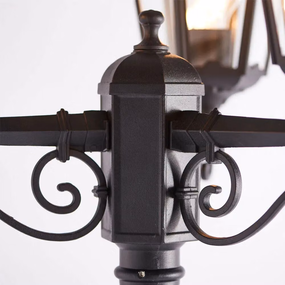 Loops 4 Pack Matt Black Aluminium and Glass Outdoor 3 Light Bollard Lantern Lamps – 3