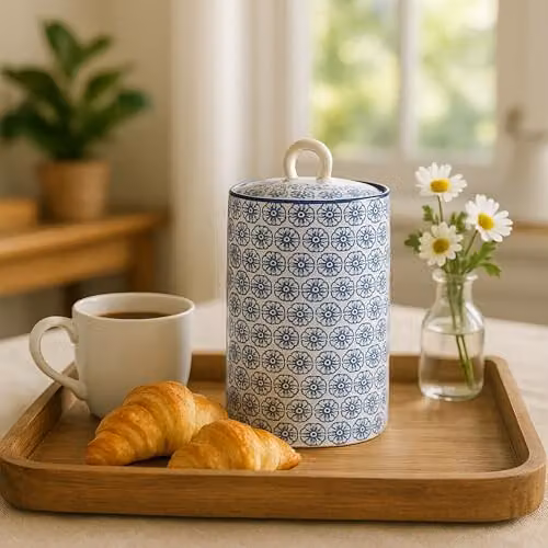 Nicola Spring Floral Patterned Ceramic Kitchen Canisters, Pack of 3, Blue, 1 l – 5