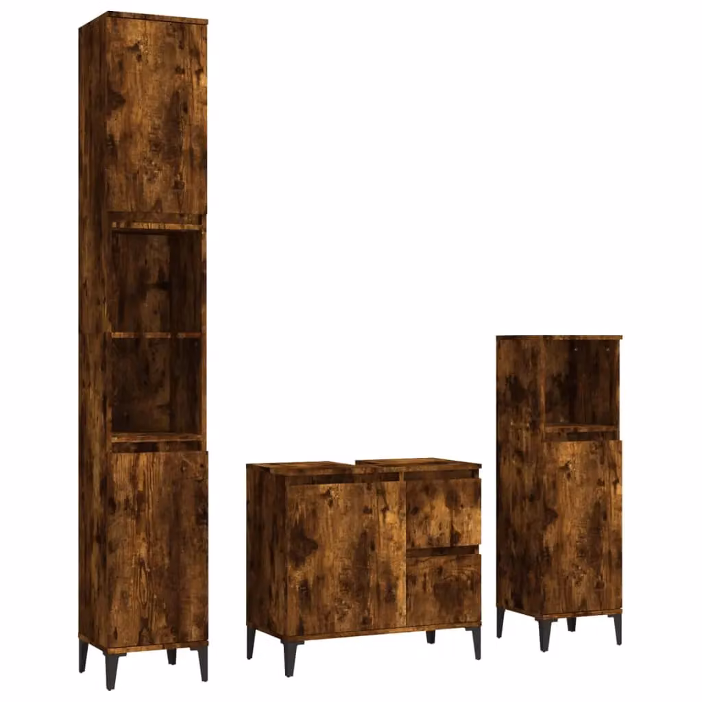 Berkfield Home 3 Piece Modern Bathroom Cabinet Set in Smoked Oak Brown – 2