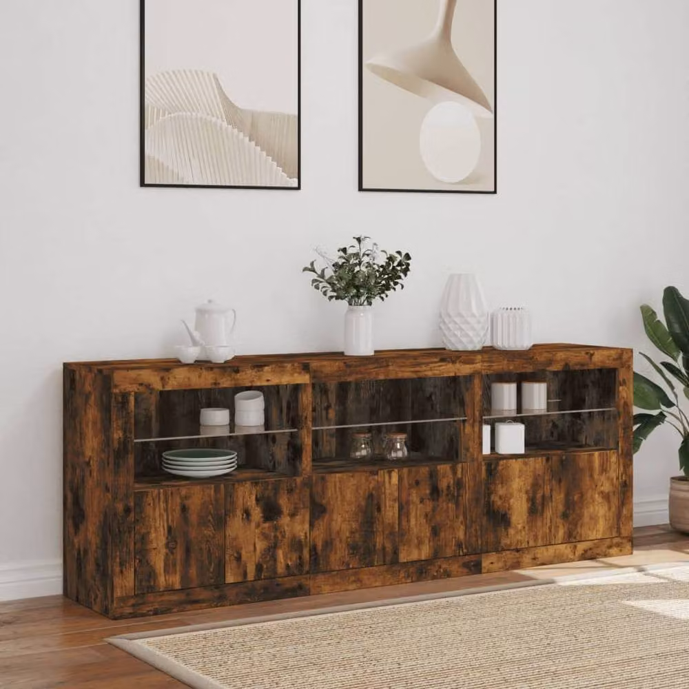 Berkfield Home Smoked Oak Sideboard with Integrated LED Lights in Brown, W: 181.5 cm, D: 37 cm, H: 67 cm – 3