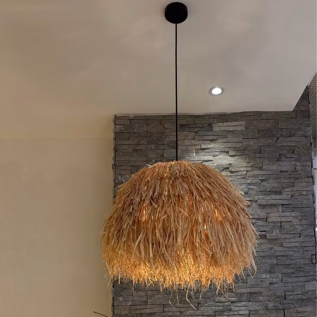 CGC Lighting Boho Round Rattan Pendant Lampshade in Beige and Brown