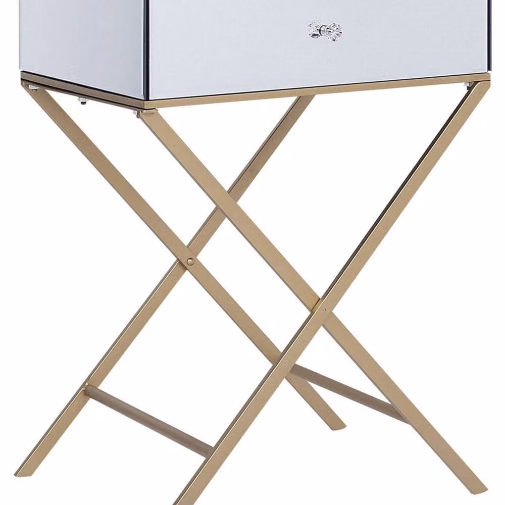 Wyld and Coco Side Table with Silver Mirrored Glass Top and Gold Legs, W: 50 cm, D: 40 cm, H: 70 cm – 2