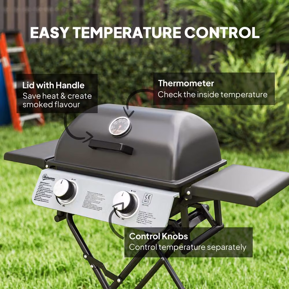 Rolipo Two Burner Portable Suitcase Gas BBQ in Black with Thermometer and Wheels – 6