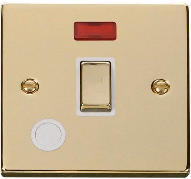 SE HOME Single 20A Ingot DP Surface Switch with Flex and Neon in Polished Brass and White