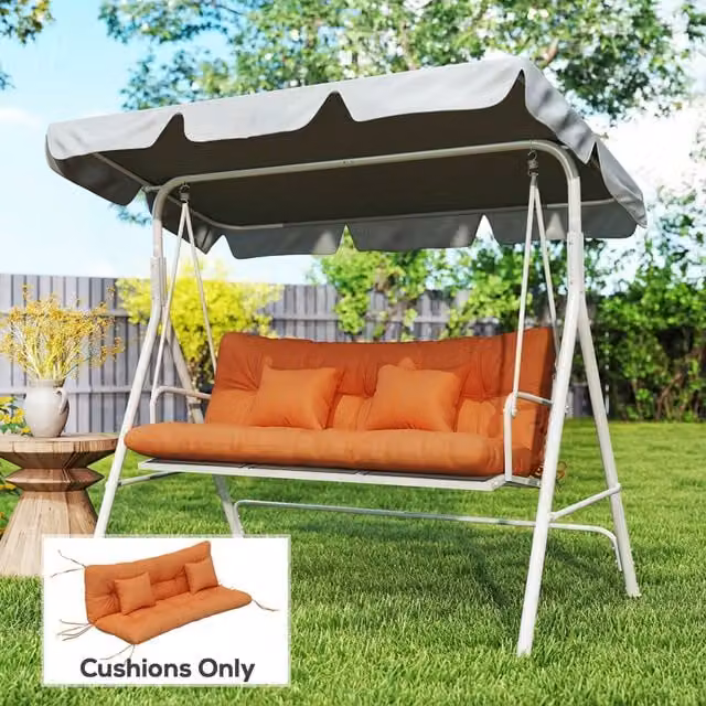Outsunny Outdoor Cushion Set with 1 Seat Cushion, 1 Back Cushion and 2 Pillows in Orange