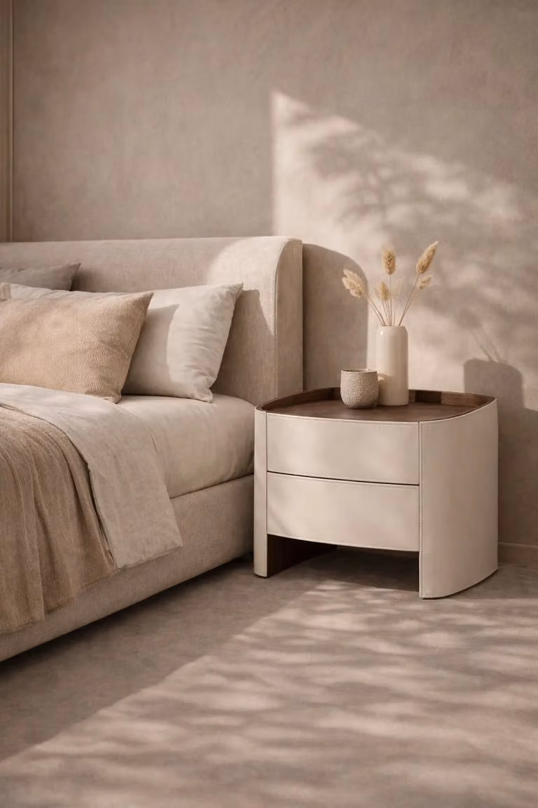 Tommy Franks Modern Bedside Table in Beige and White