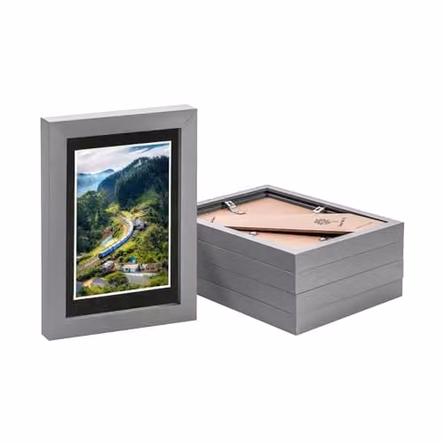 Nicola Spring Pack of 5 Grey Rectangular Photo Frames with Black and White Mounts, 10 x 15 cm – 1