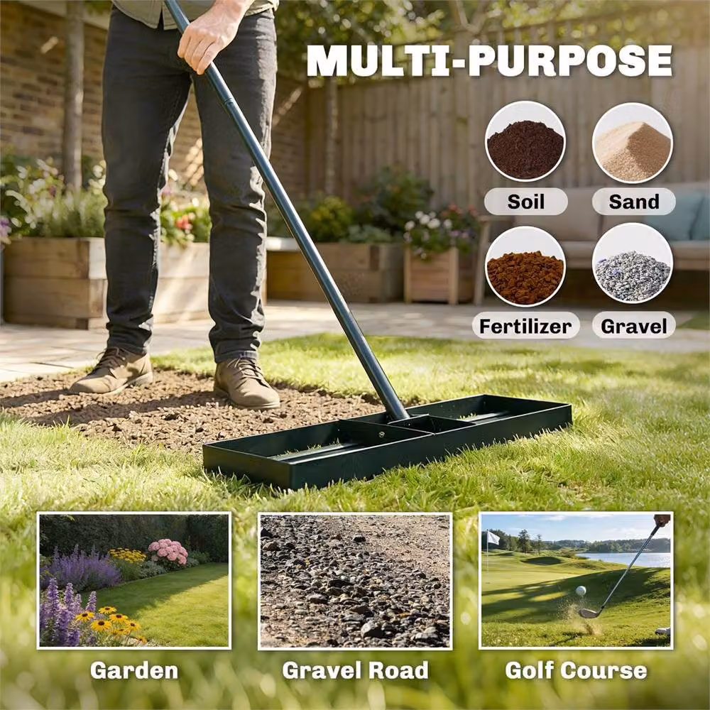 EONLION Green Metal Lawn Levelling Rake, W: 76 cm – 3