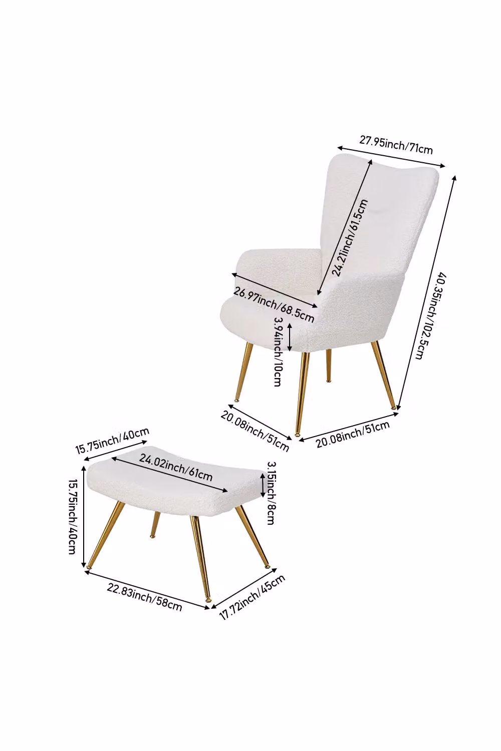Living and Home White Bouclé Accent Chair and Ottoman Set – 3