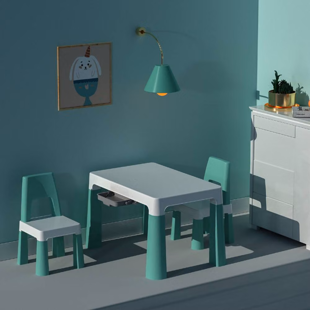 Liberty House Toys Height Adjustable Kids Table and Chairs Set in White and Green – 2