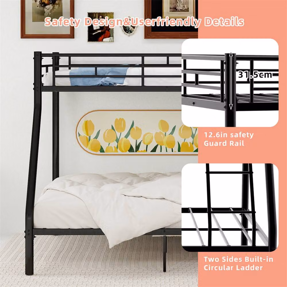 Direct Wicker Single Metal Bunk Bed with Ladder and Guardrails in Black – 3
