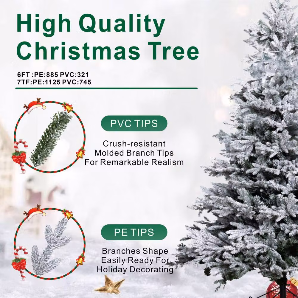 Direct Wicker 8ft Noble Fir Snow Covered Christmas Tree in White with 1,402 Branch Tips – 5